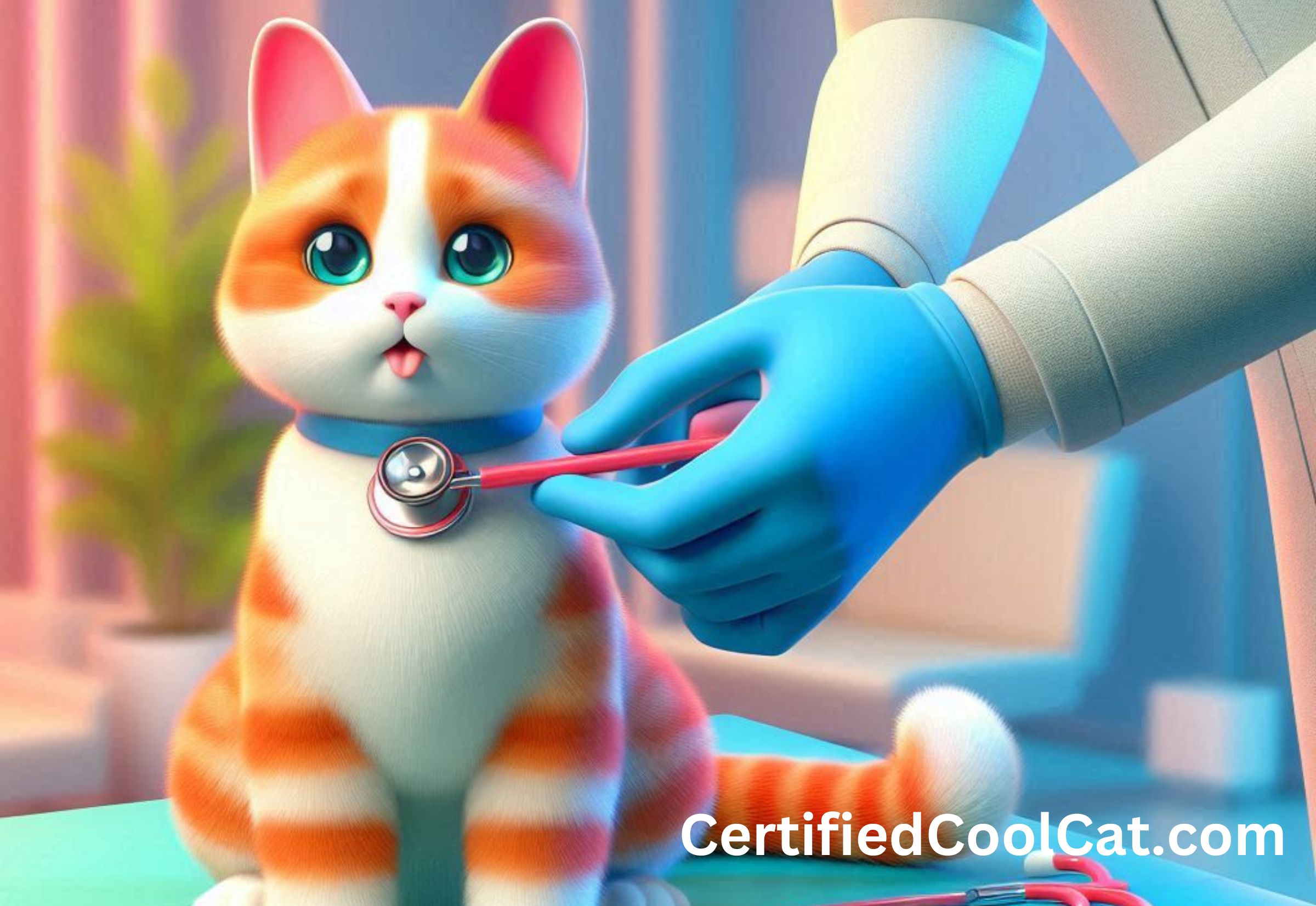 A cartoonist image of a cat getting a vet checkup