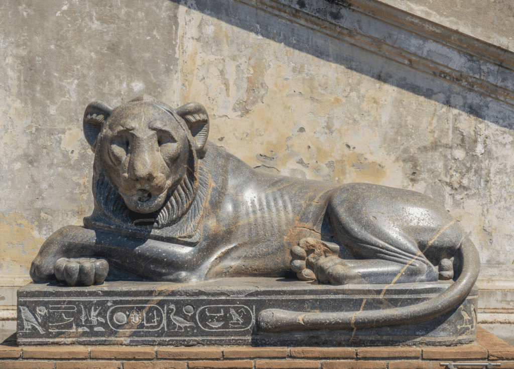 Image of a lioness statue showing the dangerous side of the cat in cats in ancient Egypt