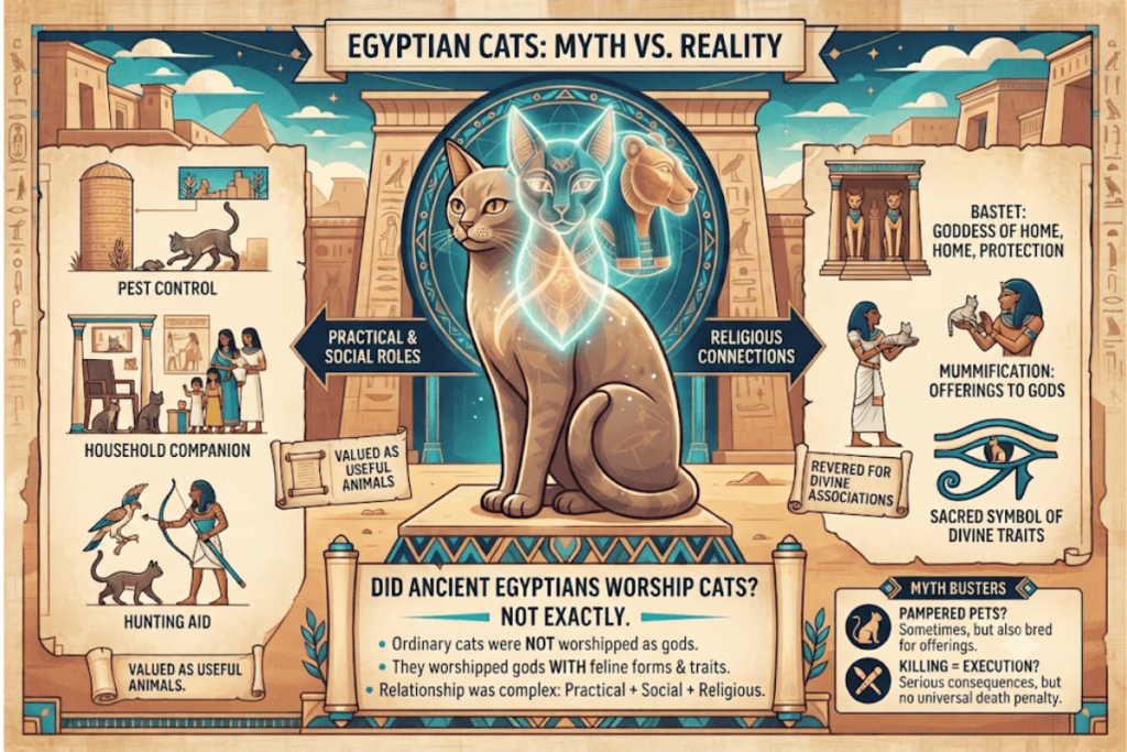 Stylized image of a cat looking around answering did ancient Egyptians worship cats